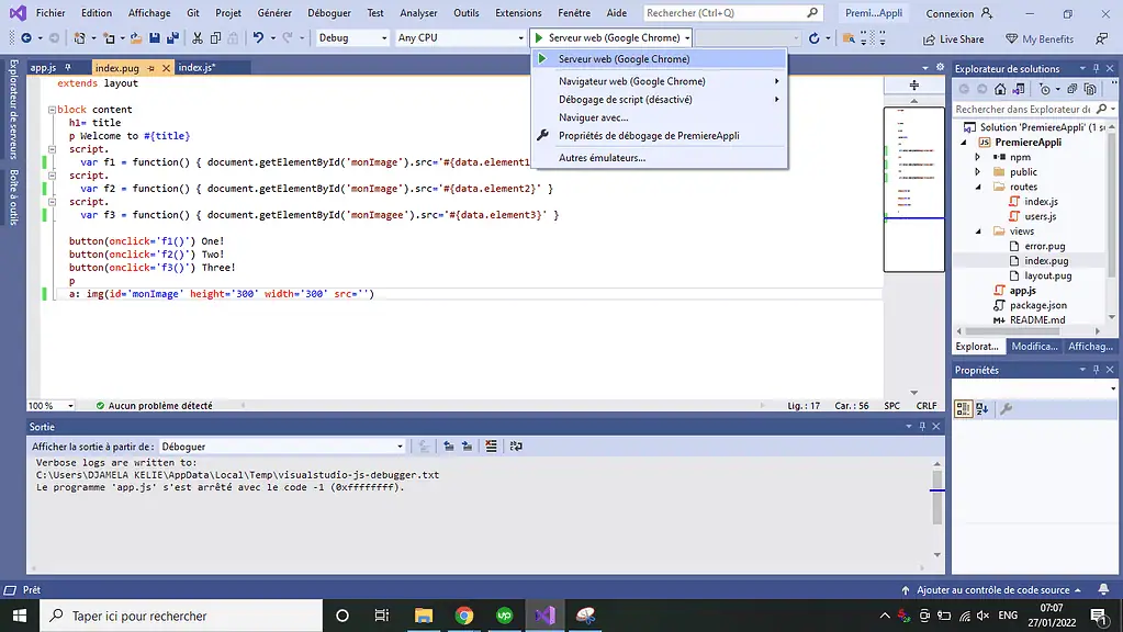 execution application node js